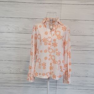 Leon Levin Floral Print Top - Orange & White Womens Size M